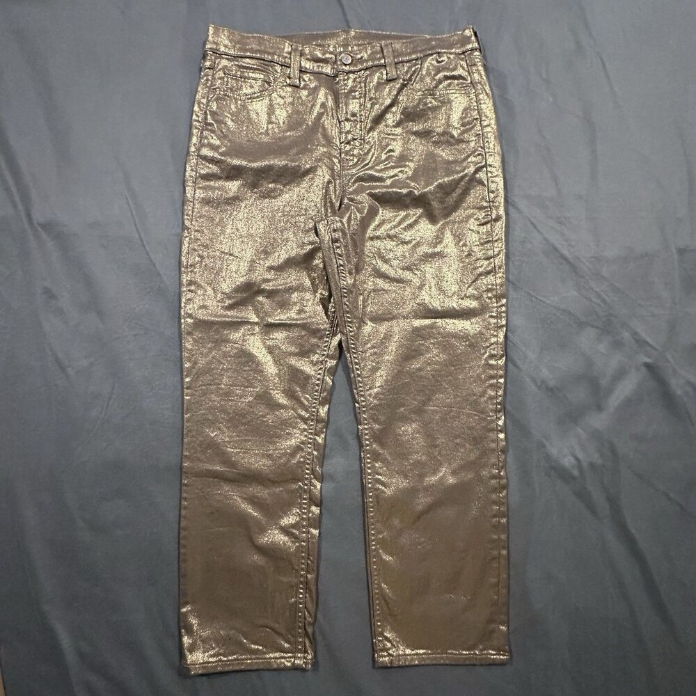Gap Metallic Gold Vintage Slim High Rise Jeans Womens 32/14s Shiny Preppy